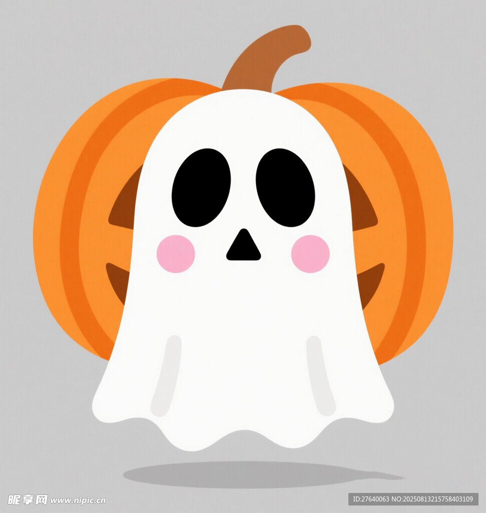可爱幽灵与南瓜的万圣节形象