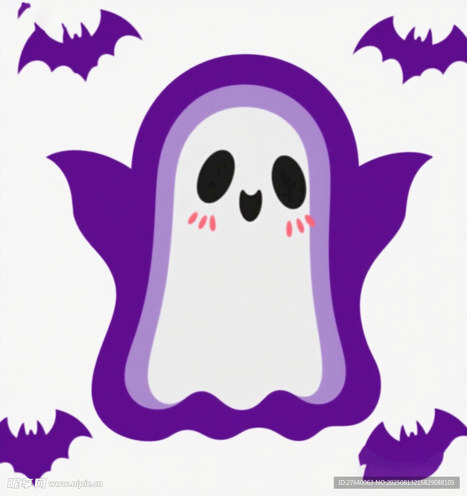 可爱幽灵与蝙蝠插画