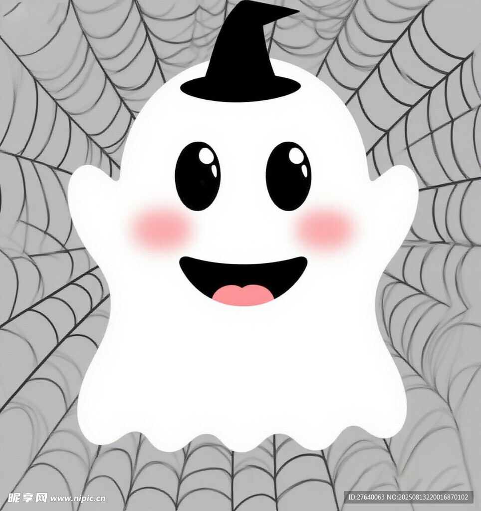 可爱幽灵在蛛网中微笑