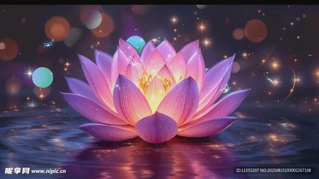 梦幻发光莲花水中绽放