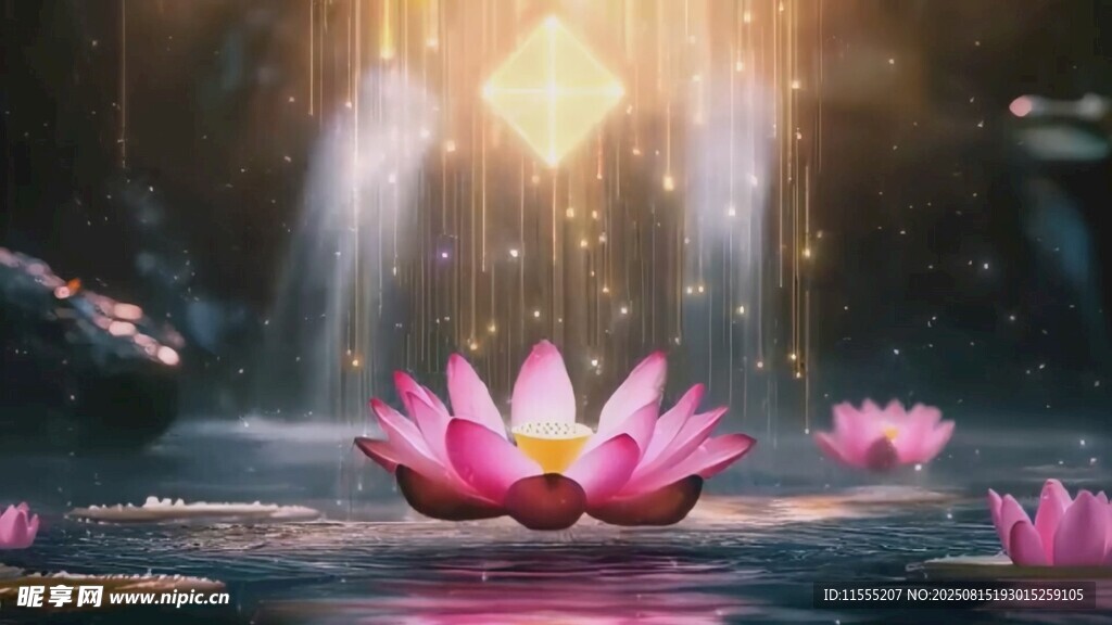 梦幻水中绽放的粉色莲花