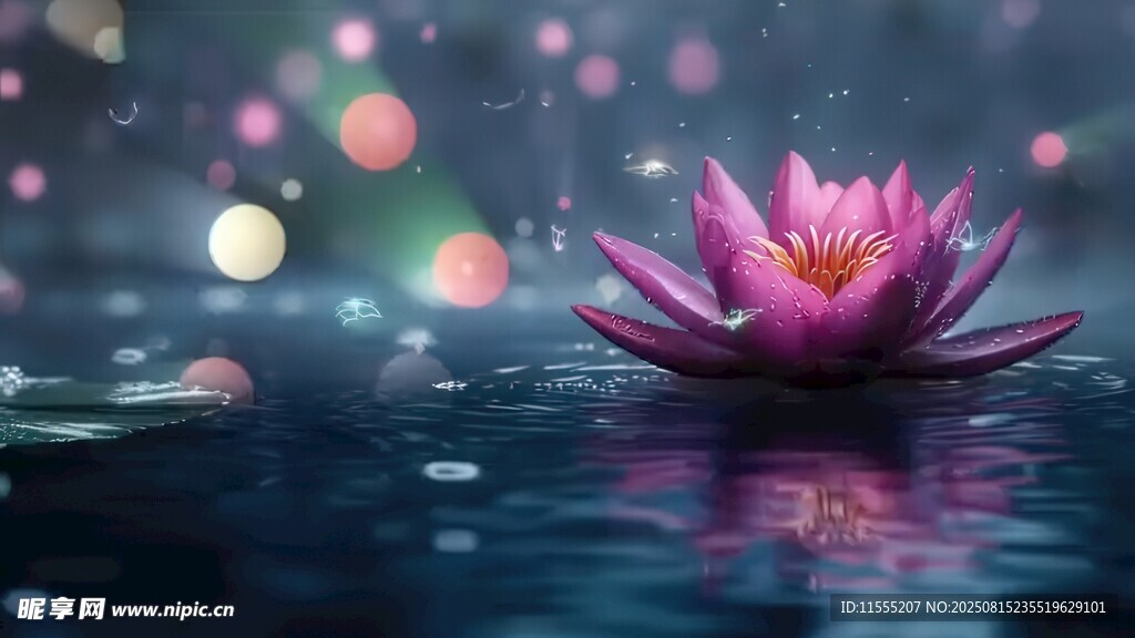 水中绽放的梦幻粉色睡莲