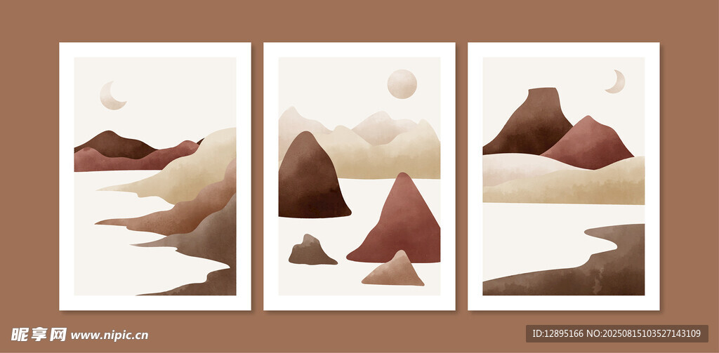 三联中式山水装饰画