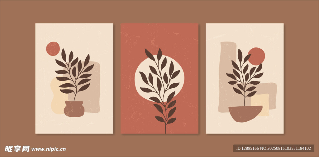 简约植物装饰画三幅组图