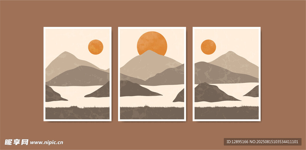 三联山水风景装饰画