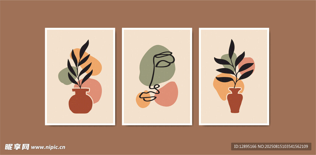 三幅简约植物装饰画
