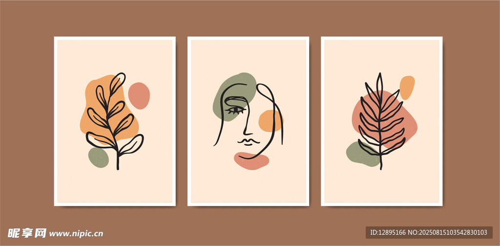 简约植物人物插画三幅