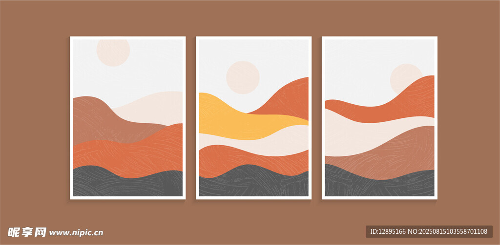 三联抽象山丘装饰画