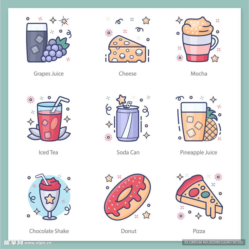 可爱手绘食品饮料图标集