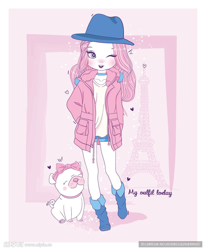 时尚女孩与萌宠的可爱瞬间