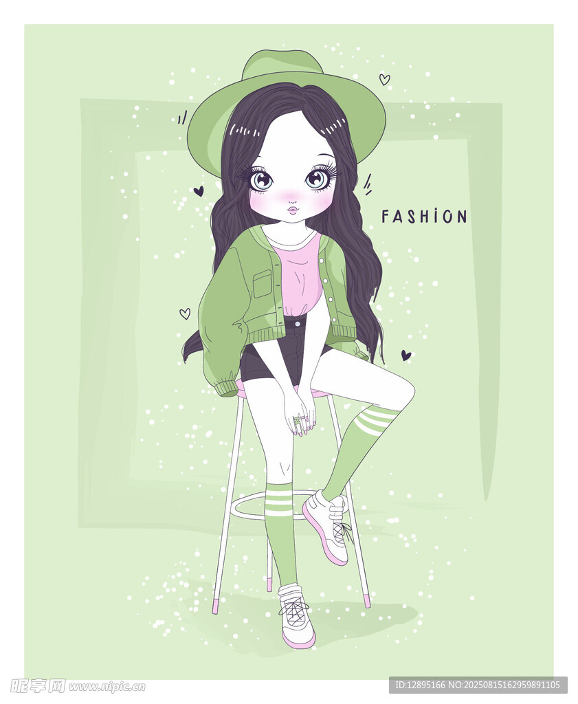 绿衣萌系少女插画形象