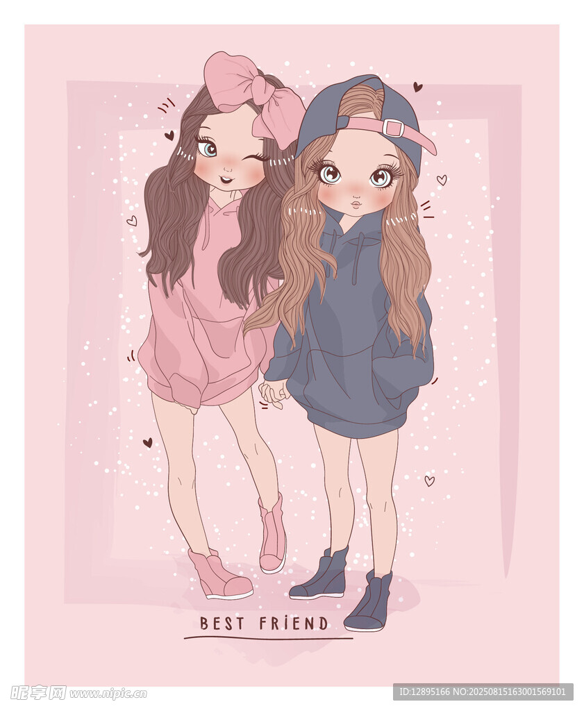 可爱双马尾少女时尚插画