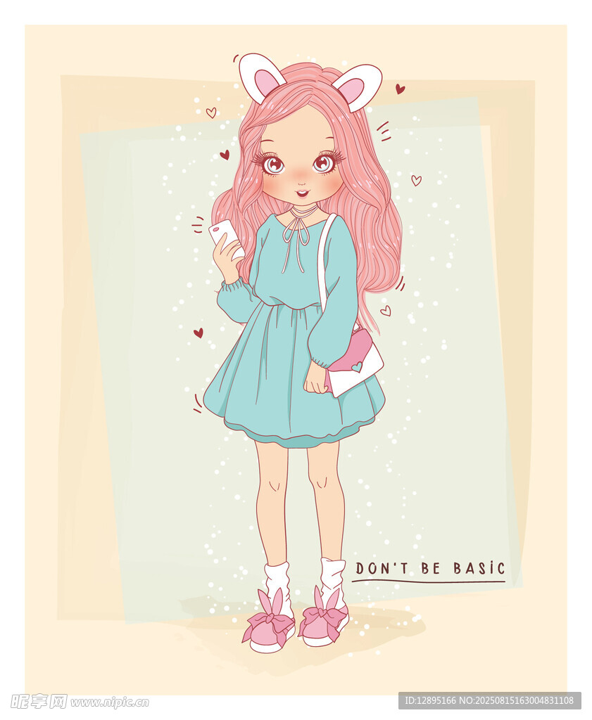 粉色长发的可爱卡通女孩