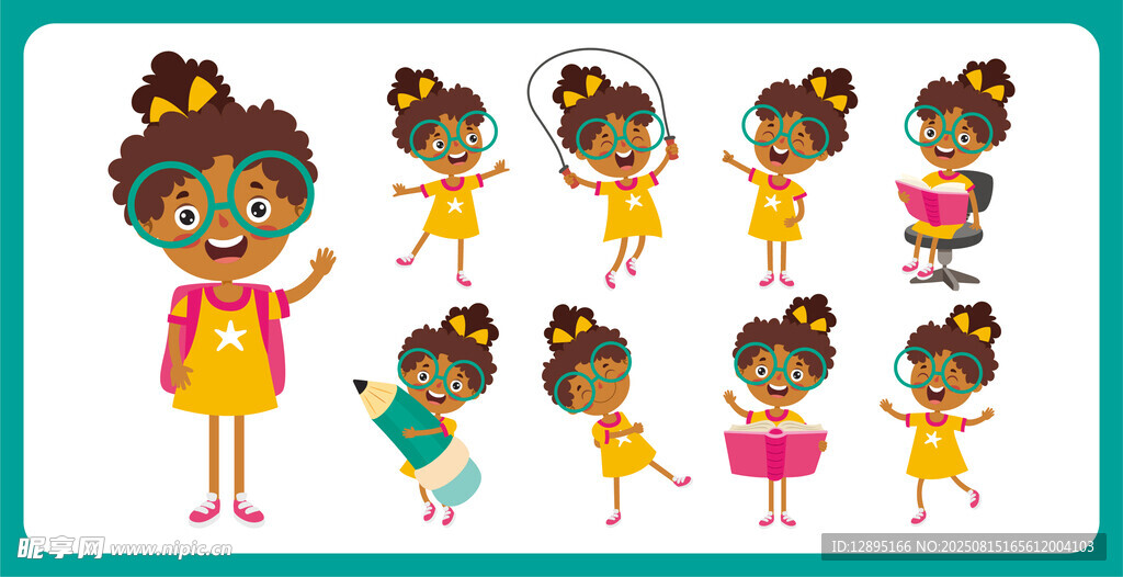 可爱女孩多样造型插画