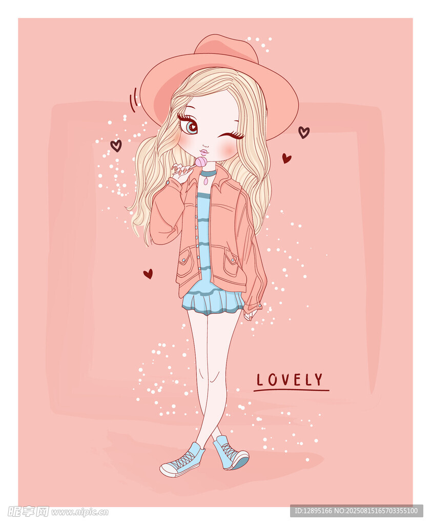 粉色系可爱时尚女孩插画