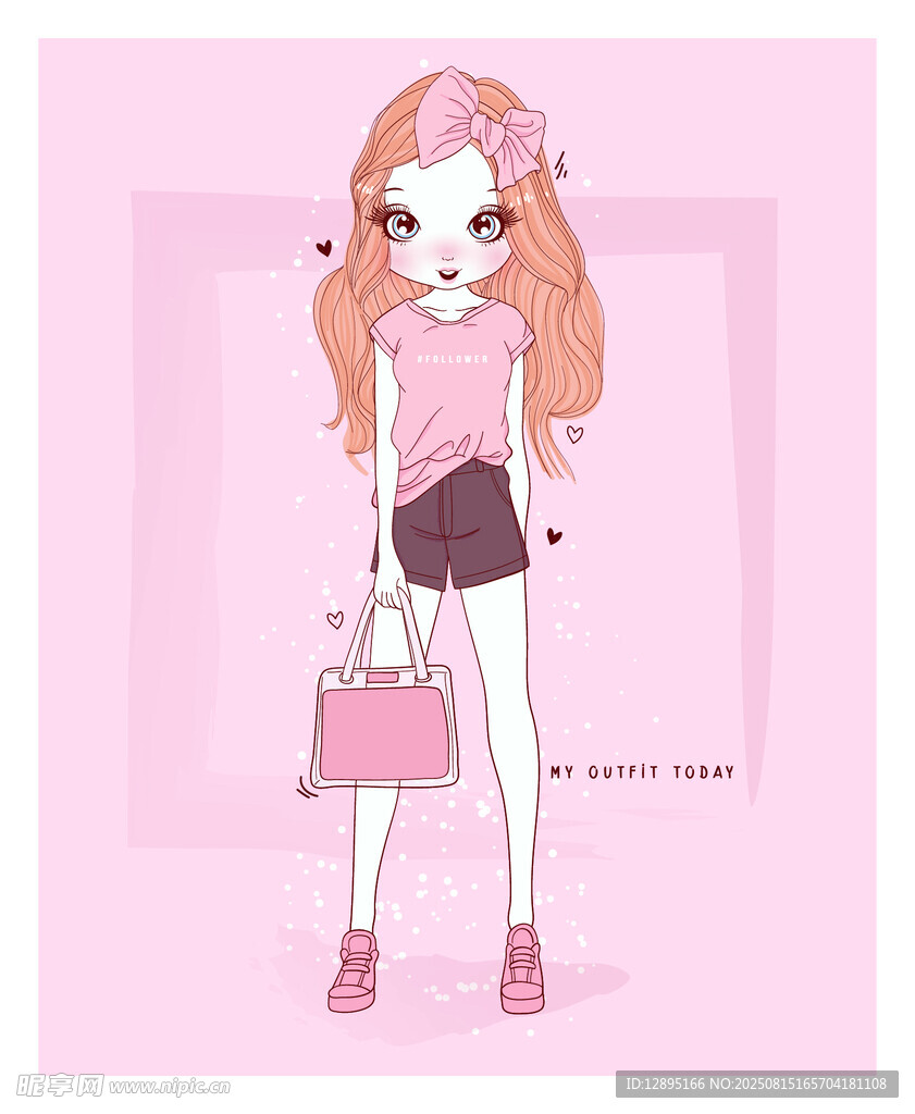 时尚粉发女孩手拿粉色包包