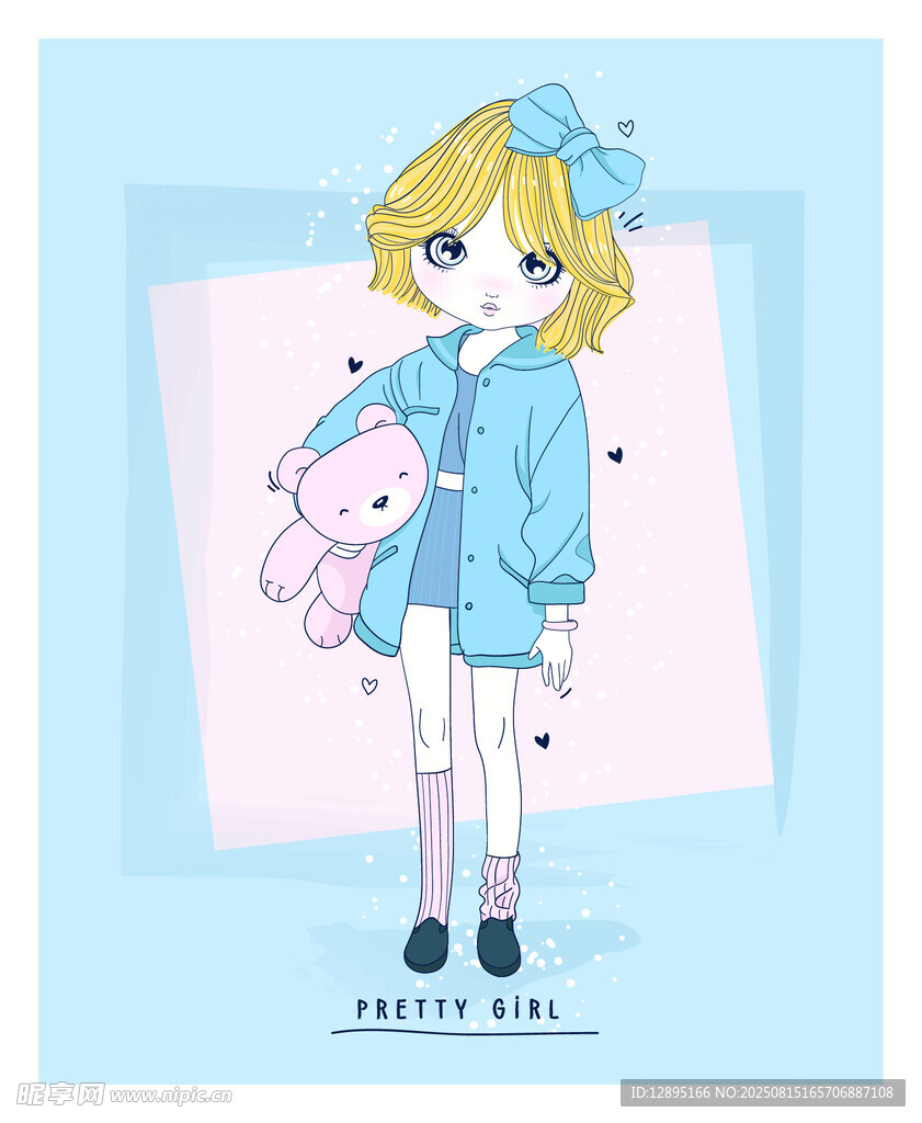 抱着玩偶的可爱金发女孩