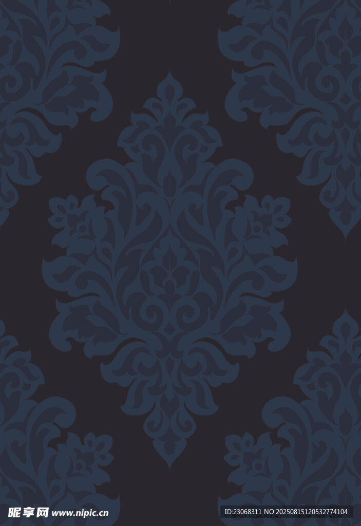 深蓝色花卉图案织物纹理