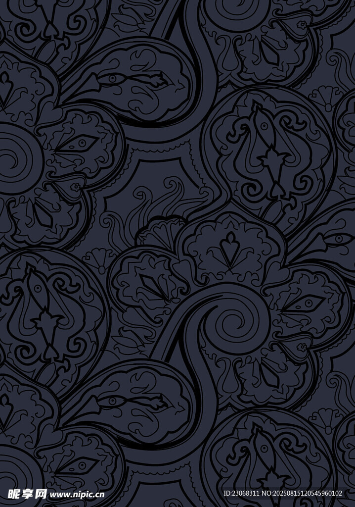 深蓝色复古花纹图案背景