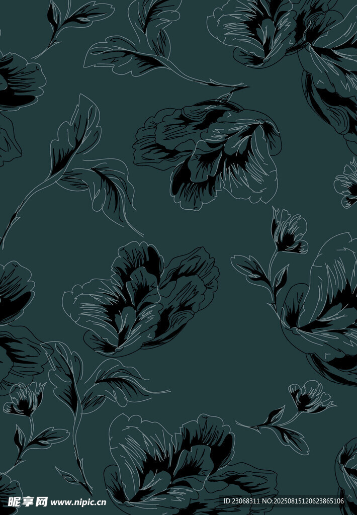 深绿底花卉图案纹理