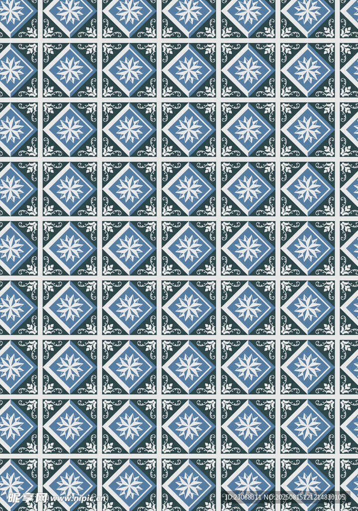 蓝色几何图案瓷砖纹理