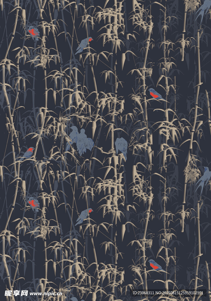 中式花鸟图案布料