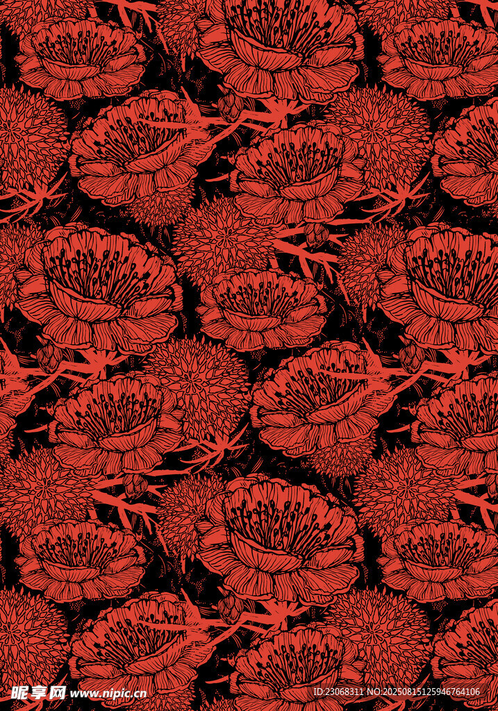 红色玫瑰图案纹理背景