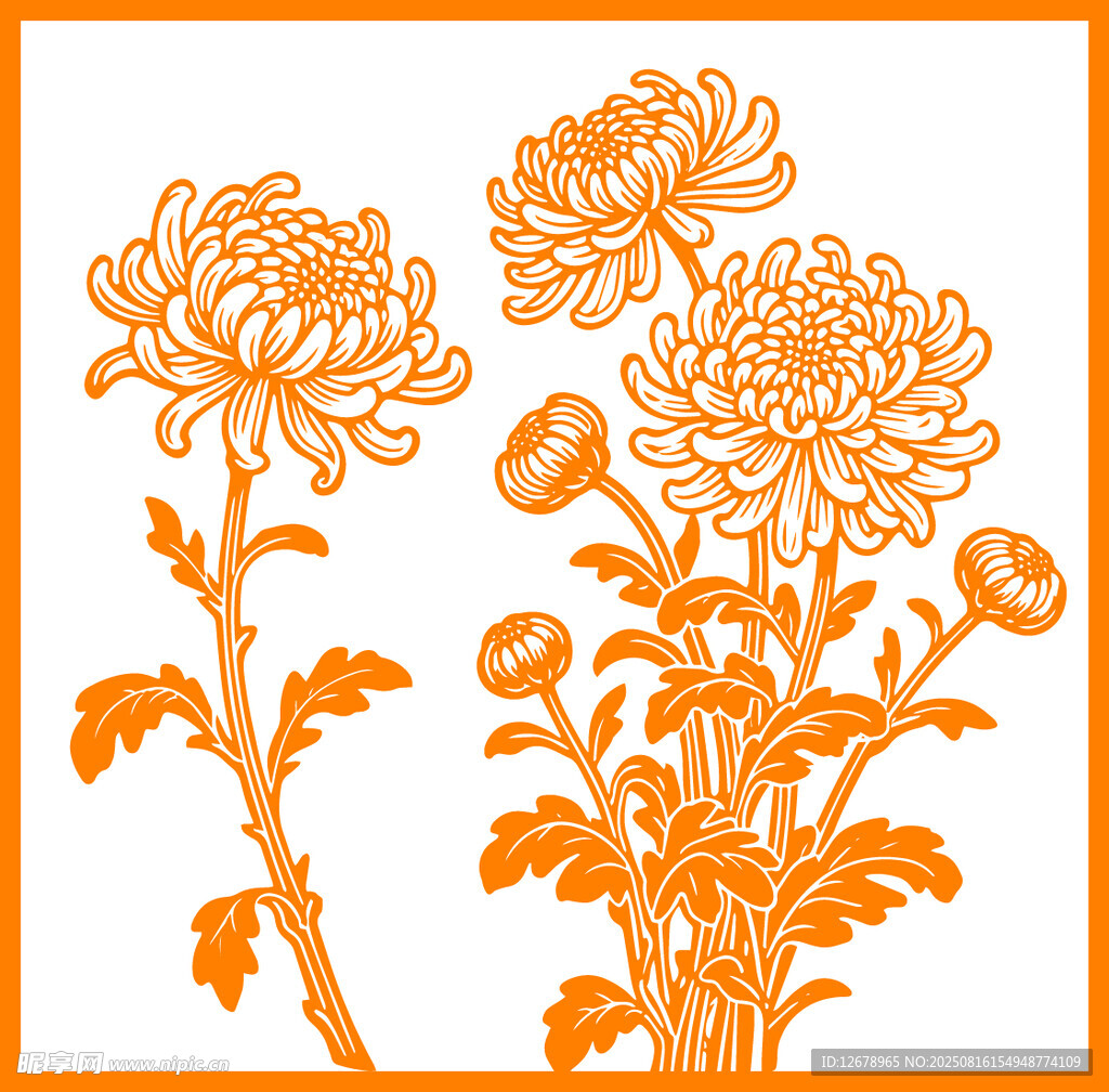 橙色菊花花卉图案设计