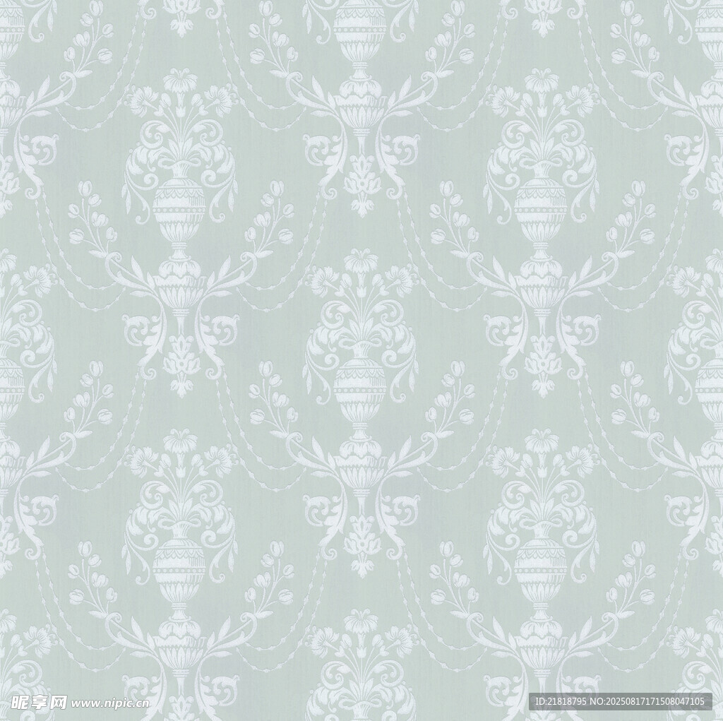 淡绿色复古花纹墙纸图案设计单元