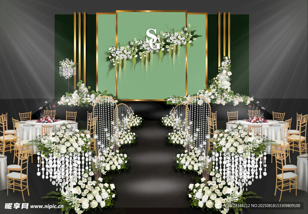 清新绿白主题婚礼现场布置