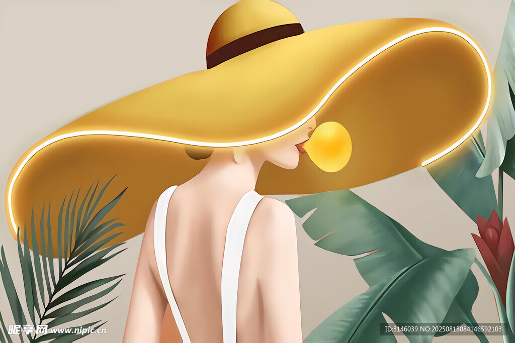 戴大檐黄帽的时尚背影