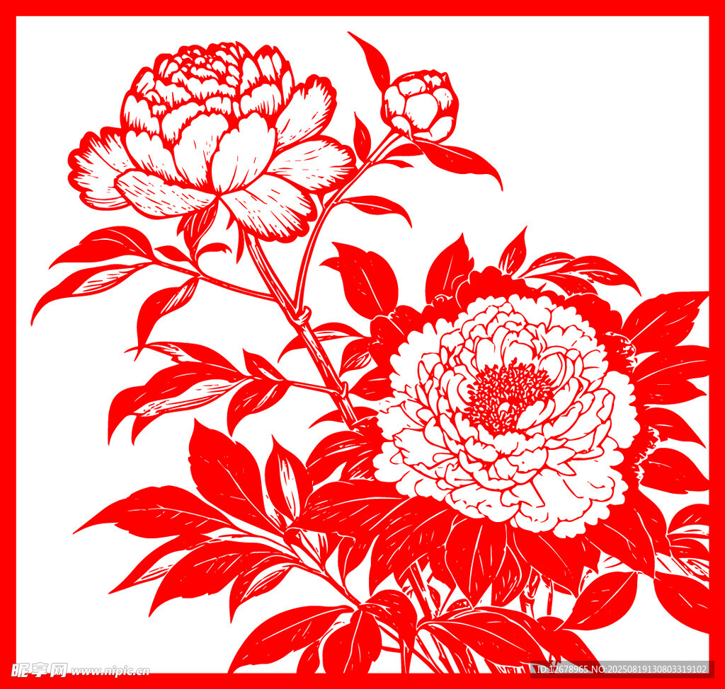 牡丹剪纸艺术图案