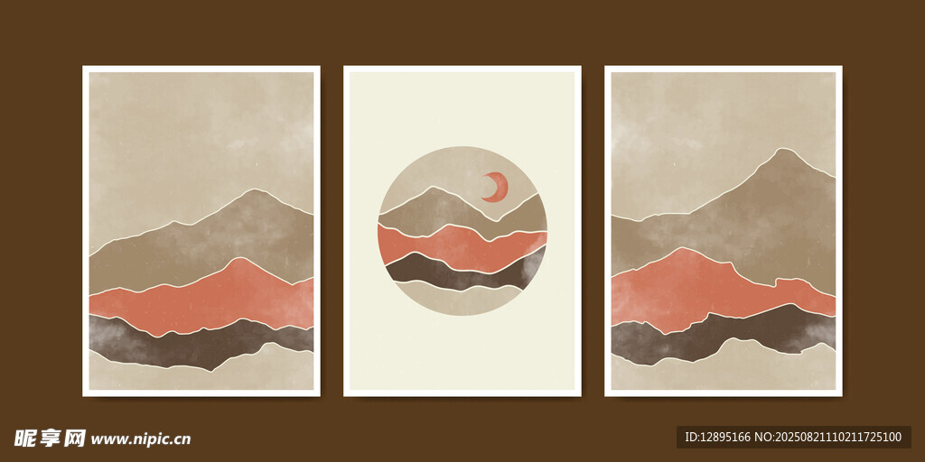 三联山水抽象装饰画