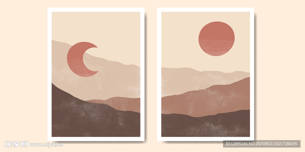 日月山川抽象艺术挂画