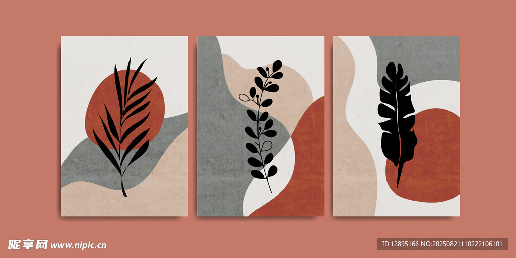 抽象植物装饰画三联组