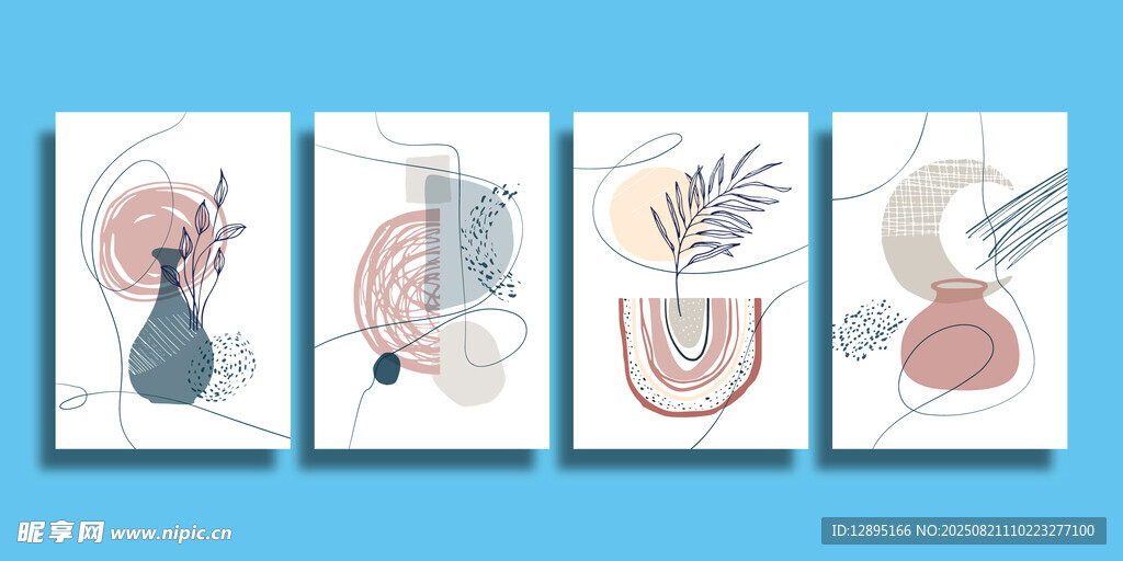 简约植物插画装饰画组合
