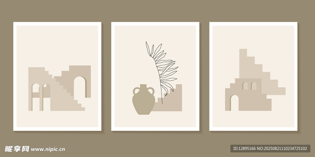 简约几何植物装饰画组合