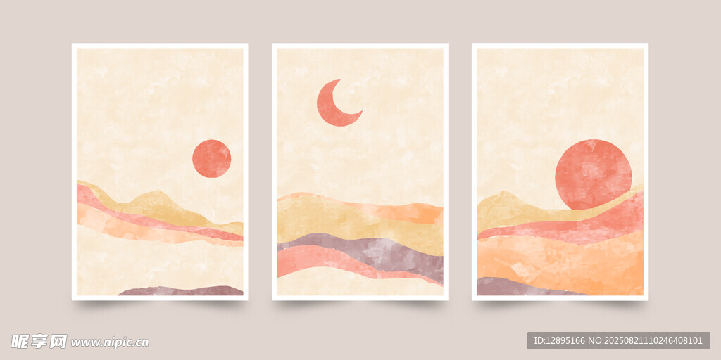 三联日出风景装饰画