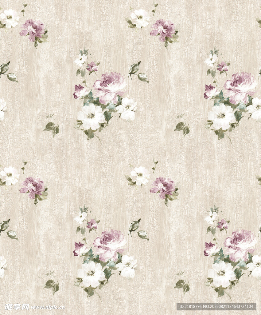 淡雅花卉图案壁纸设计单元