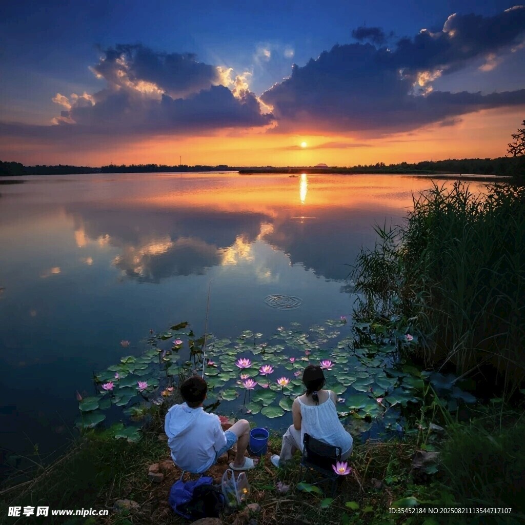 湖畔赏日落