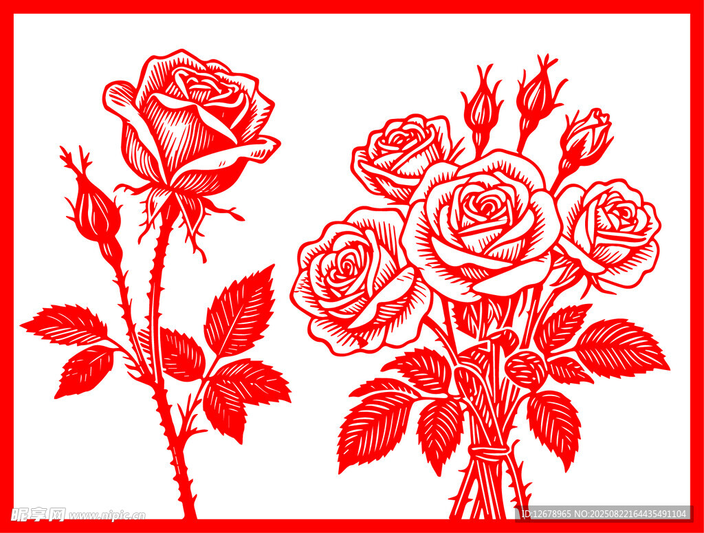 红色玫瑰剪纸图案