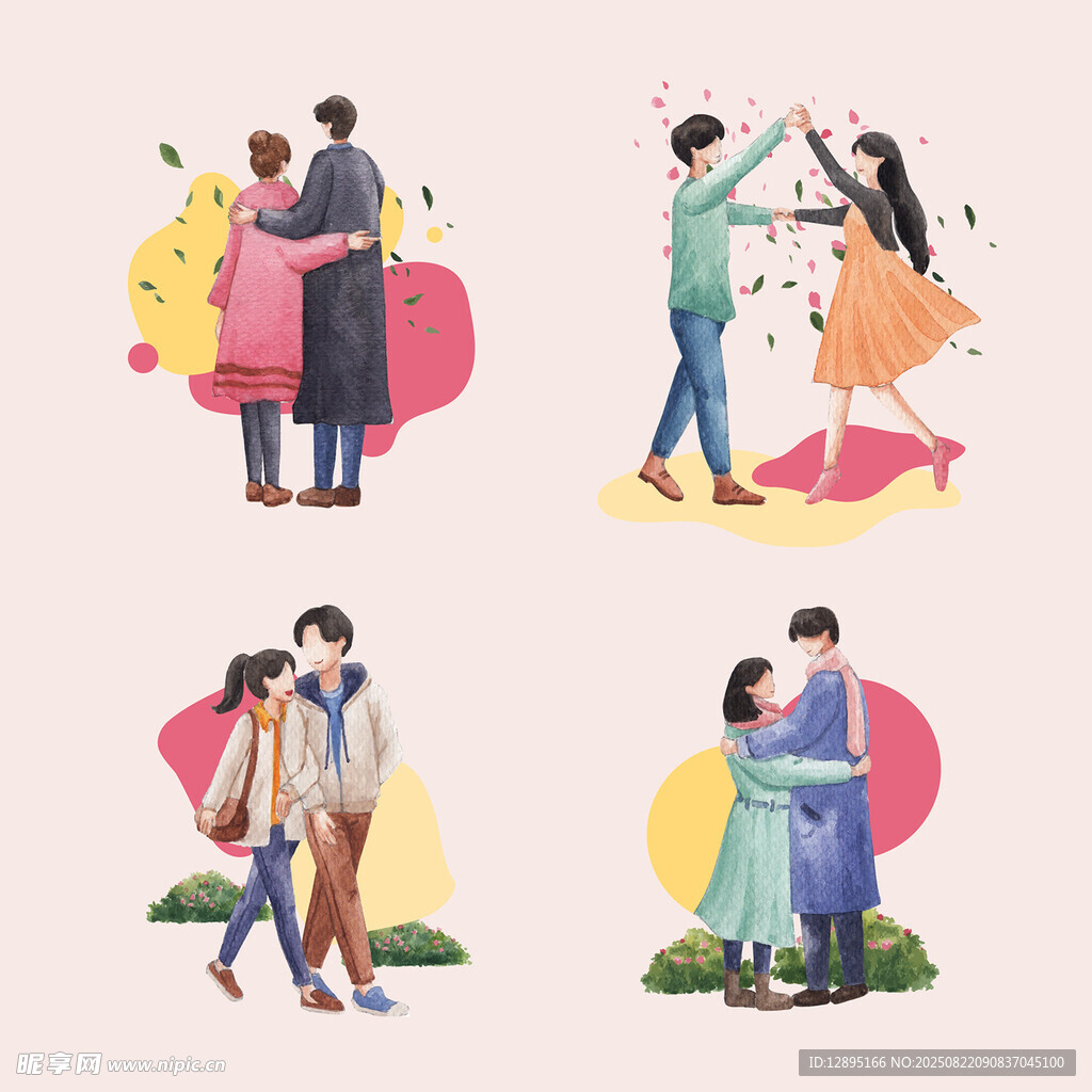 浪漫情侣互动插画场景