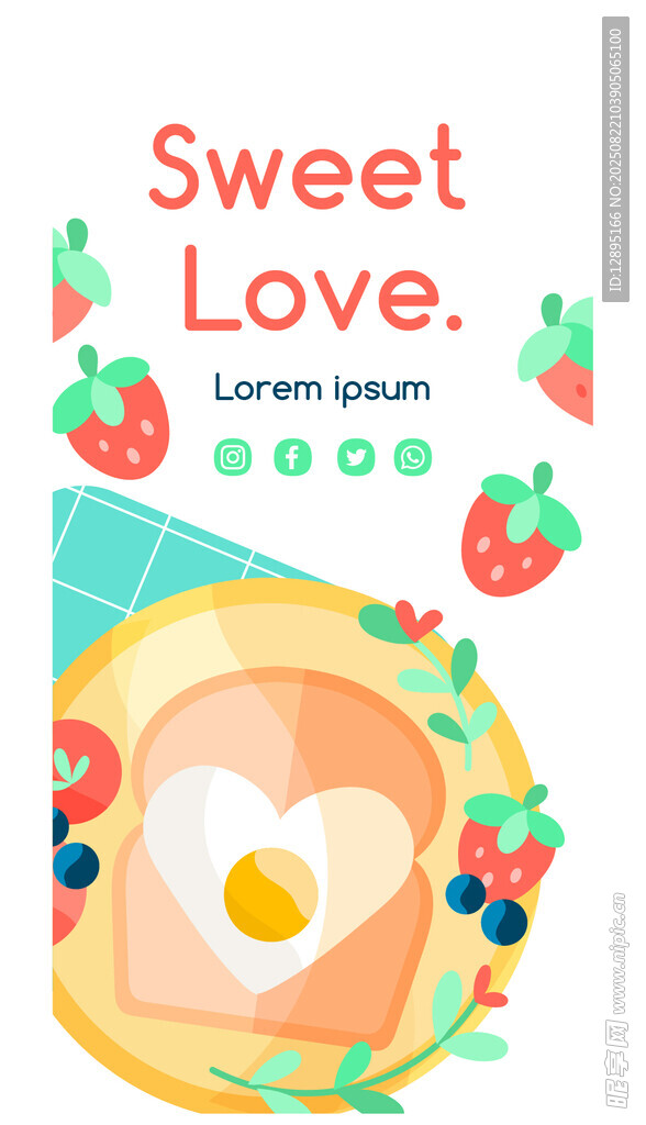 甜蜜爱心早餐插画