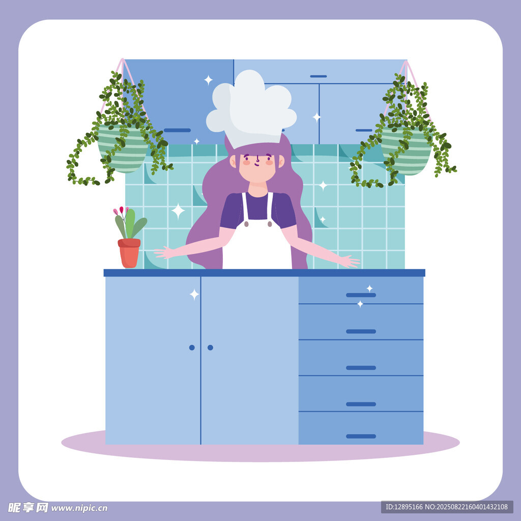 厨房中的女厨师准备食材