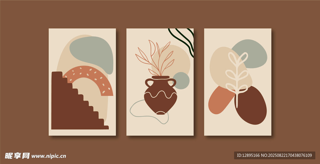 抽象几何植物装饰画组合