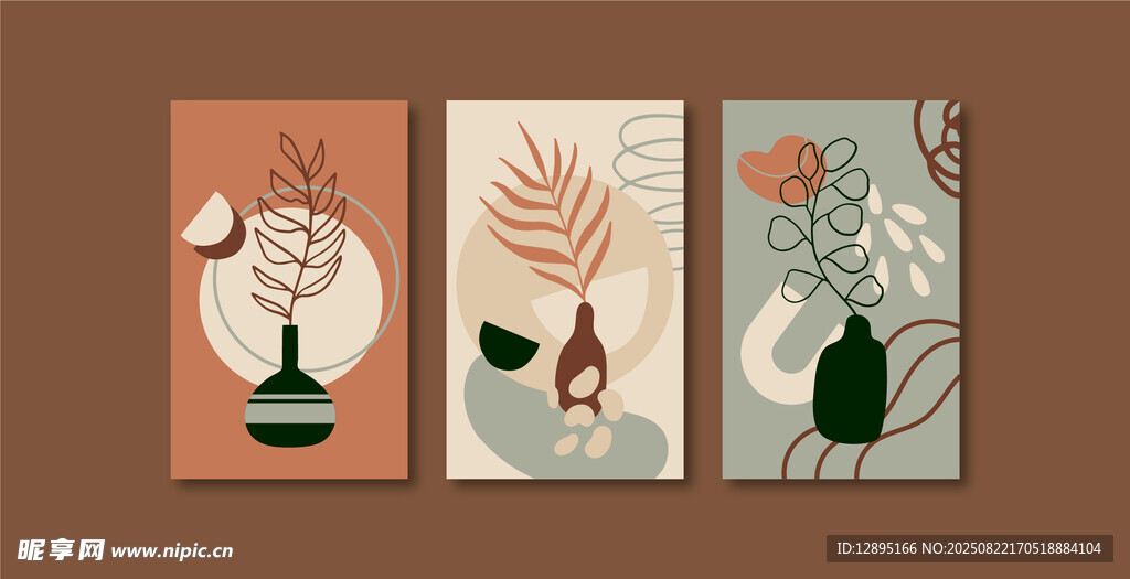 三幅简约植物插画装饰画