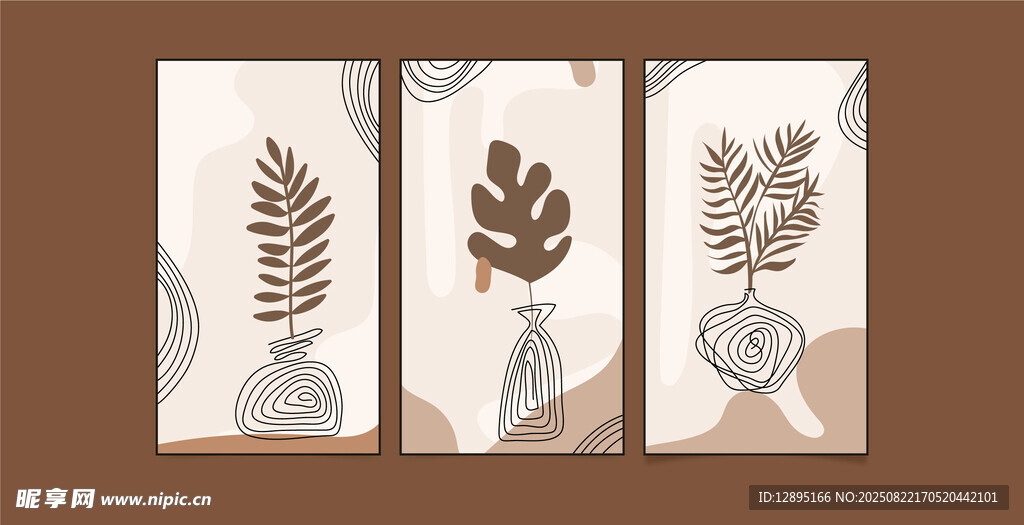 植物插画三联装饰画