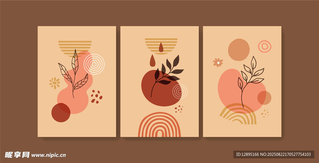 三联简约花卉装饰画