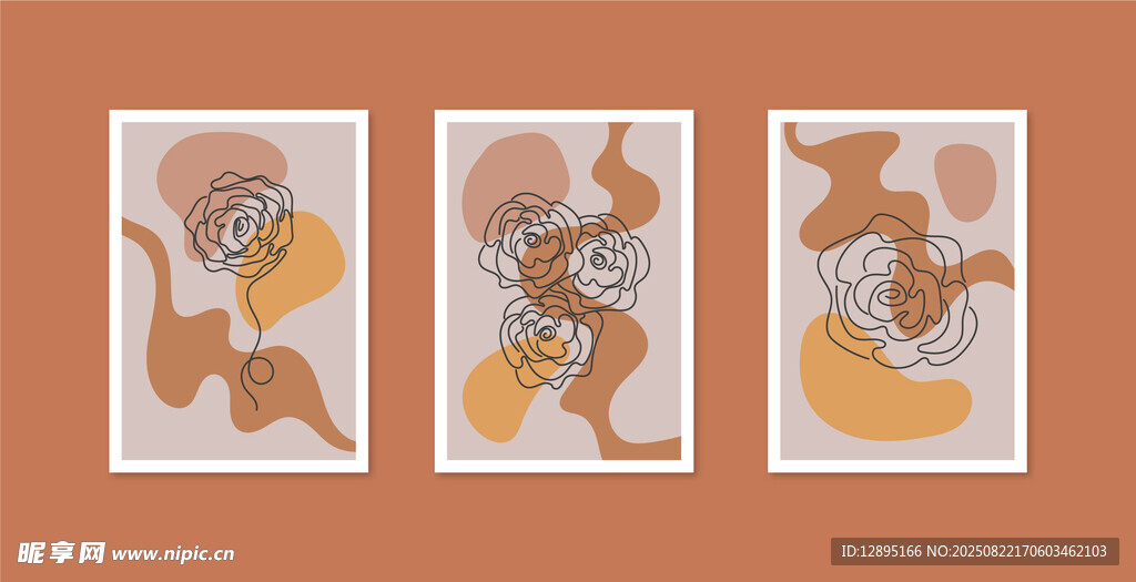 三幅抽象人物画作展示