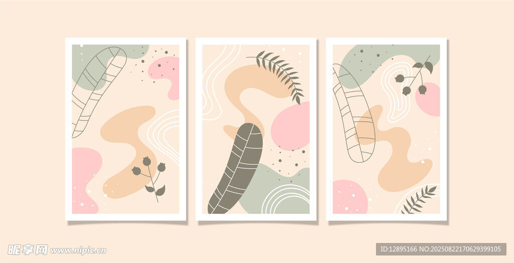 可爱动物插画三联图